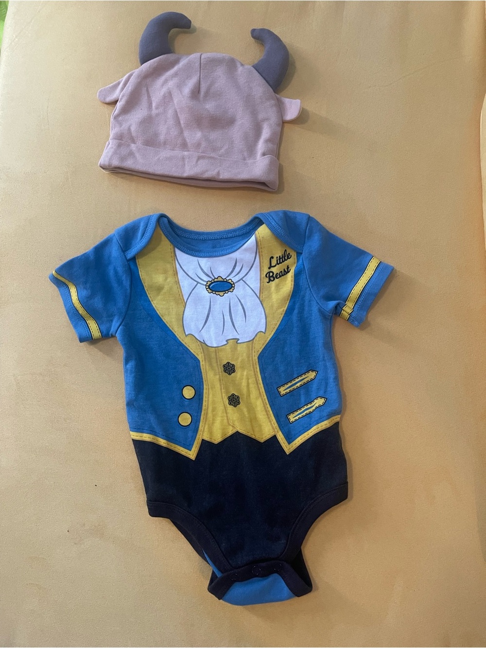 Disney Blue, Yellow & Black Little Beast Costume One-Piece with Horn Hat